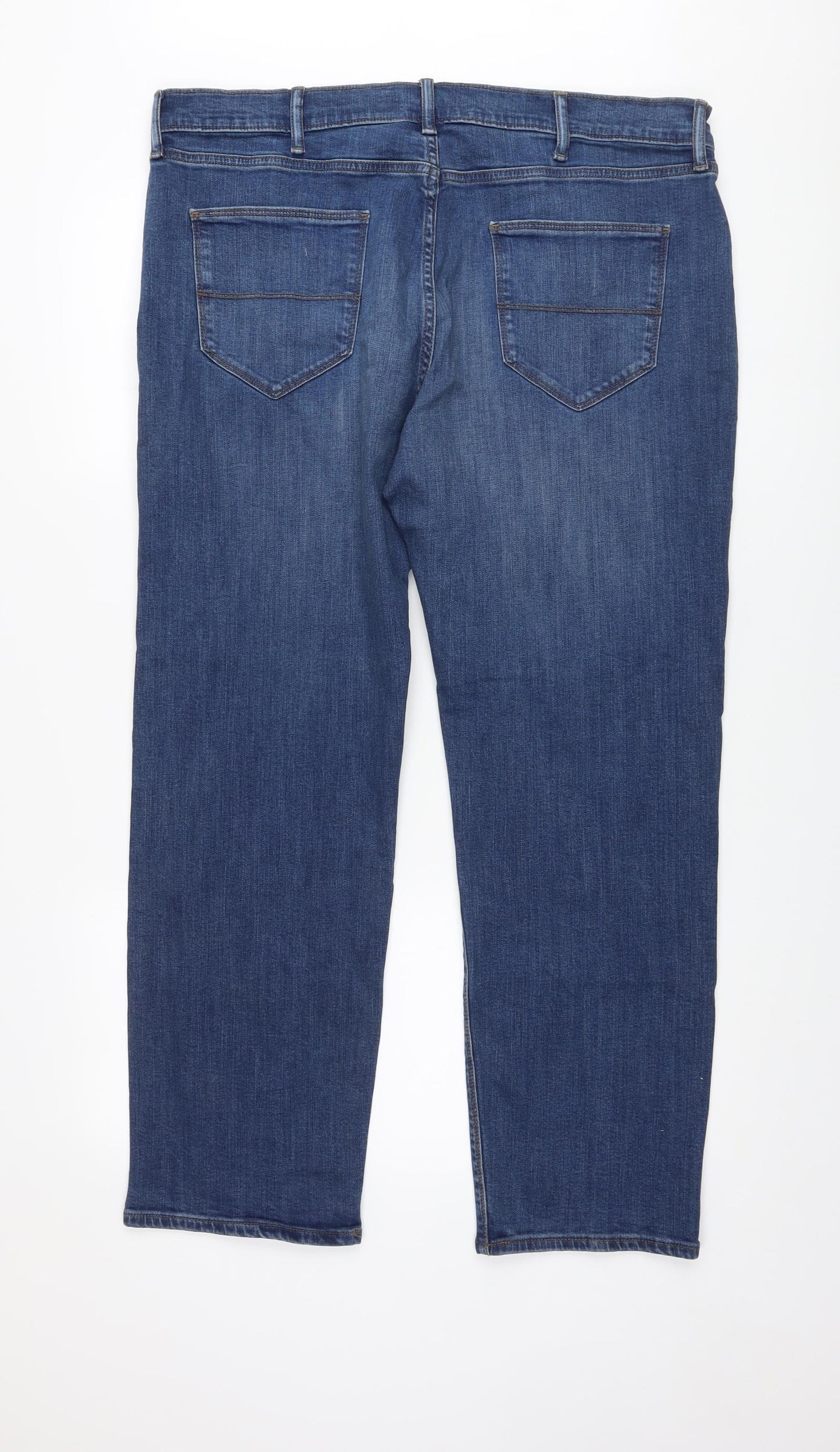 Marks and Spencer Mens Blue Cotton Straight Jeans Size 38 in L29 in Regular Button