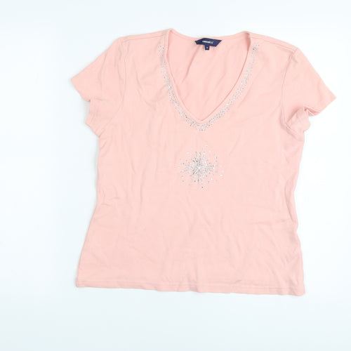 Casual Club# Womens Pink Cotton Basic T-Shirt Size 14 V-Neck
