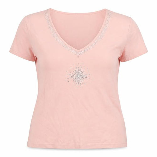 Casual Club# Womens Pink Cotton Basic T-Shirt Size 14 V-Neck