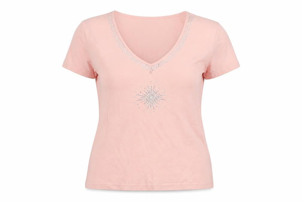 Casual Club# Womens Pink Cotton Basic T-Shirt Size 14 V-Neck