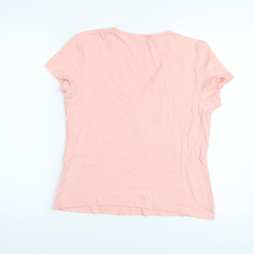 Casual Club# Womens Pink Cotton Basic T-Shirt Size 14 V-Neck