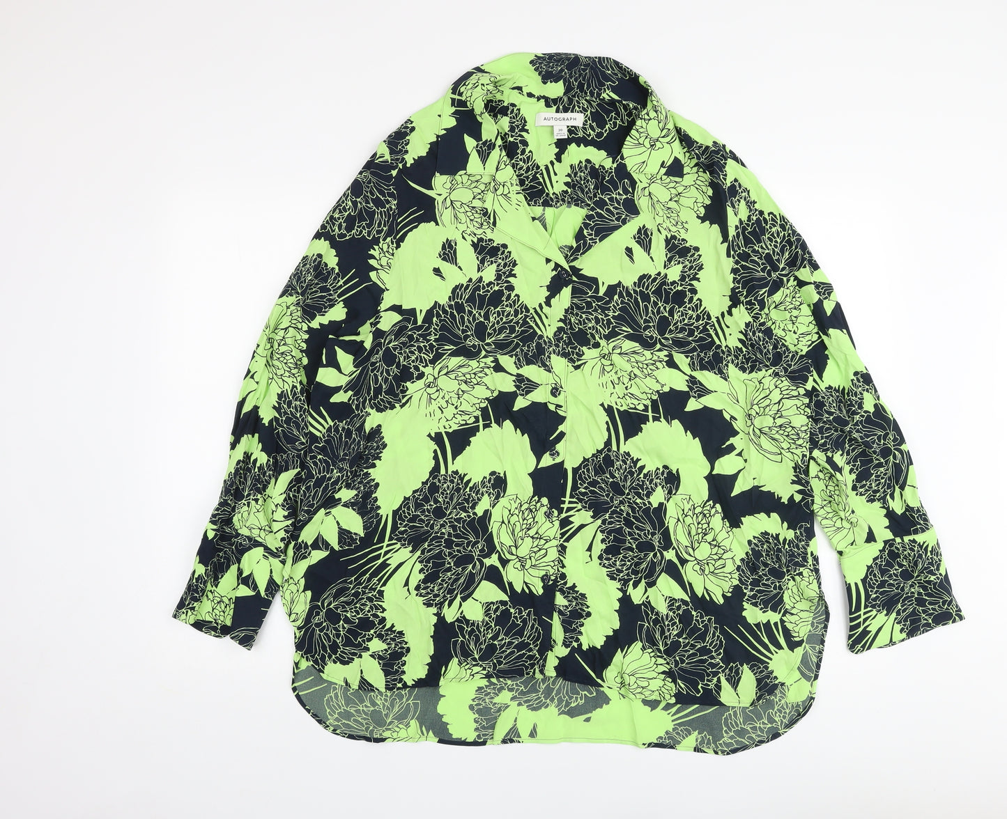 Autograph Womens Green Floral Viscose Basic Blouse Size 20 V-Neck