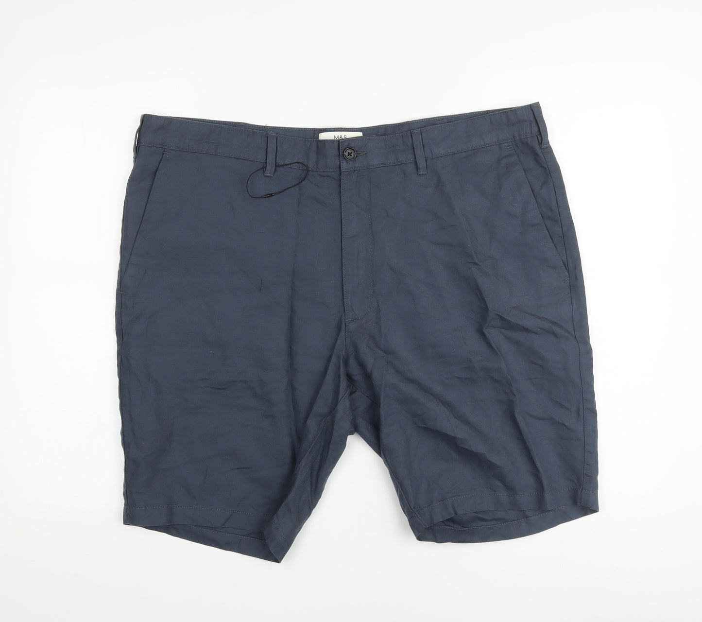 Marks and Spencer Mens Blue Cotton Chino Shorts Size 40 in L10 in Regular Button