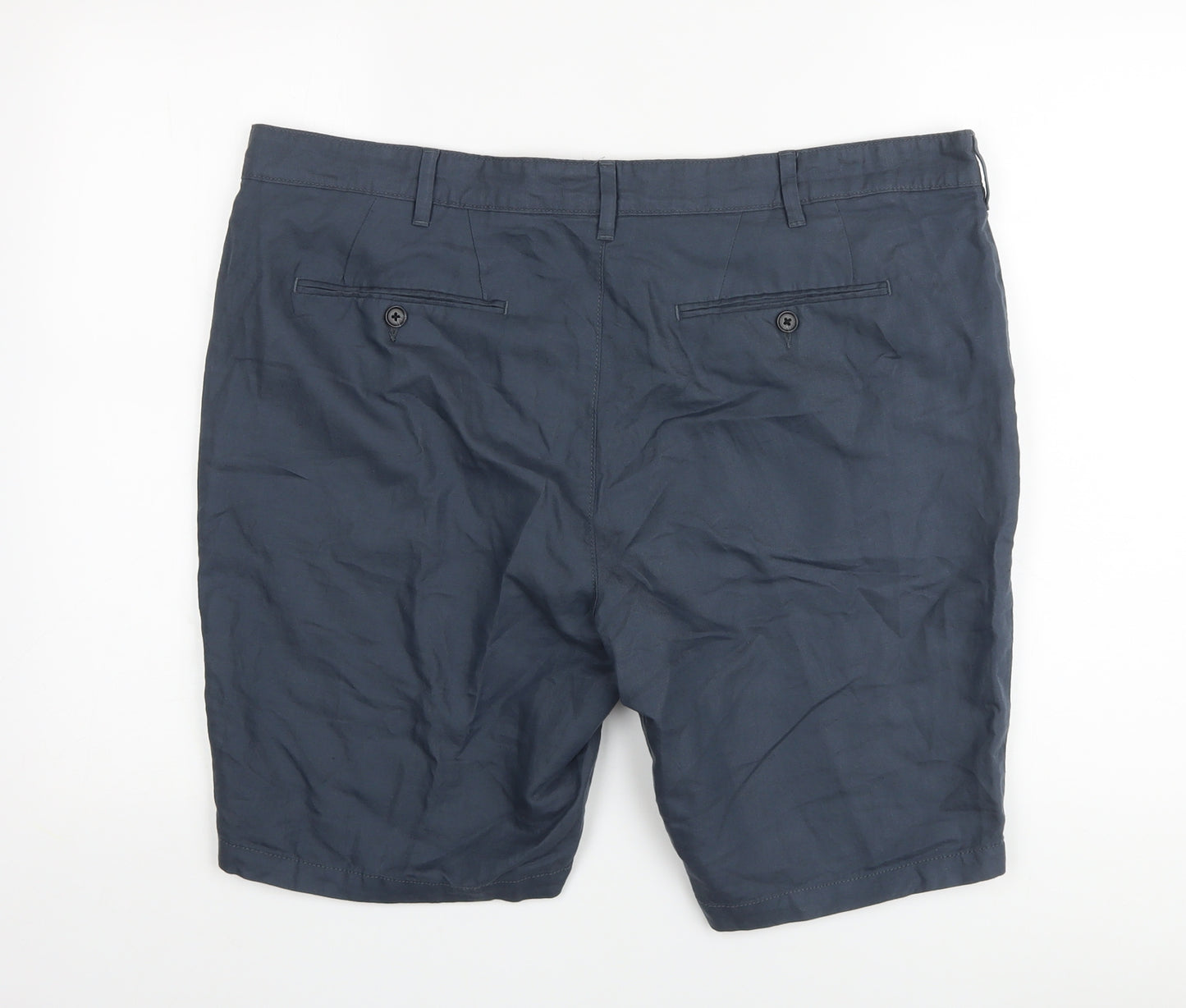 Marks and Spencer Mens Blue Cotton Chino Shorts Size 40 in L10 in Regular Button
