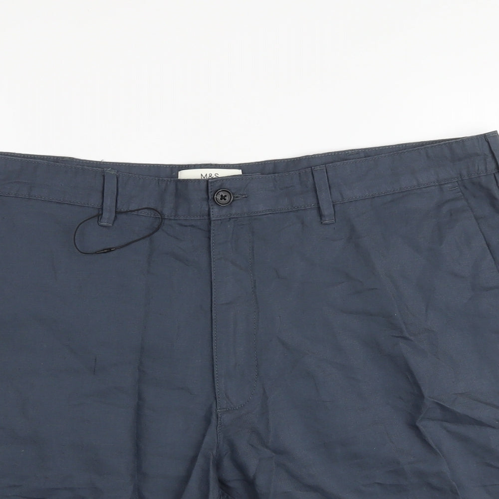 Marks and Spencer Mens Blue Cotton Chino Shorts Size 40 in L10 in Regular Button