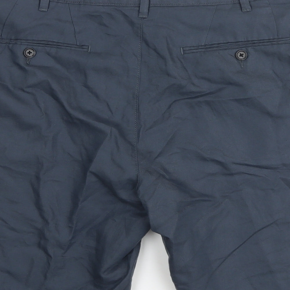 Marks and Spencer Mens Blue Cotton Chino Shorts Size 40 in L10 in Regular Button