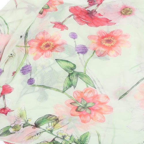 Warehouse Womens Green Floral Silk Basic Blouse Size 14 Round Neck