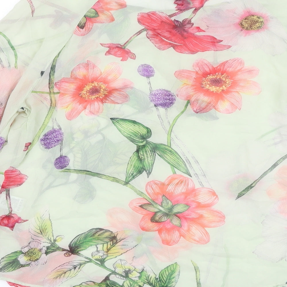 Warehouse Womens Green Floral Silk Basic Blouse Size 14 Round Neck