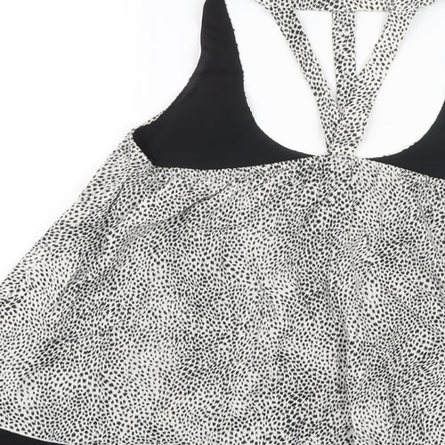 VERO MODA Womens Black Animal Print Viscose Basic Blouse Size S Scoop Neck