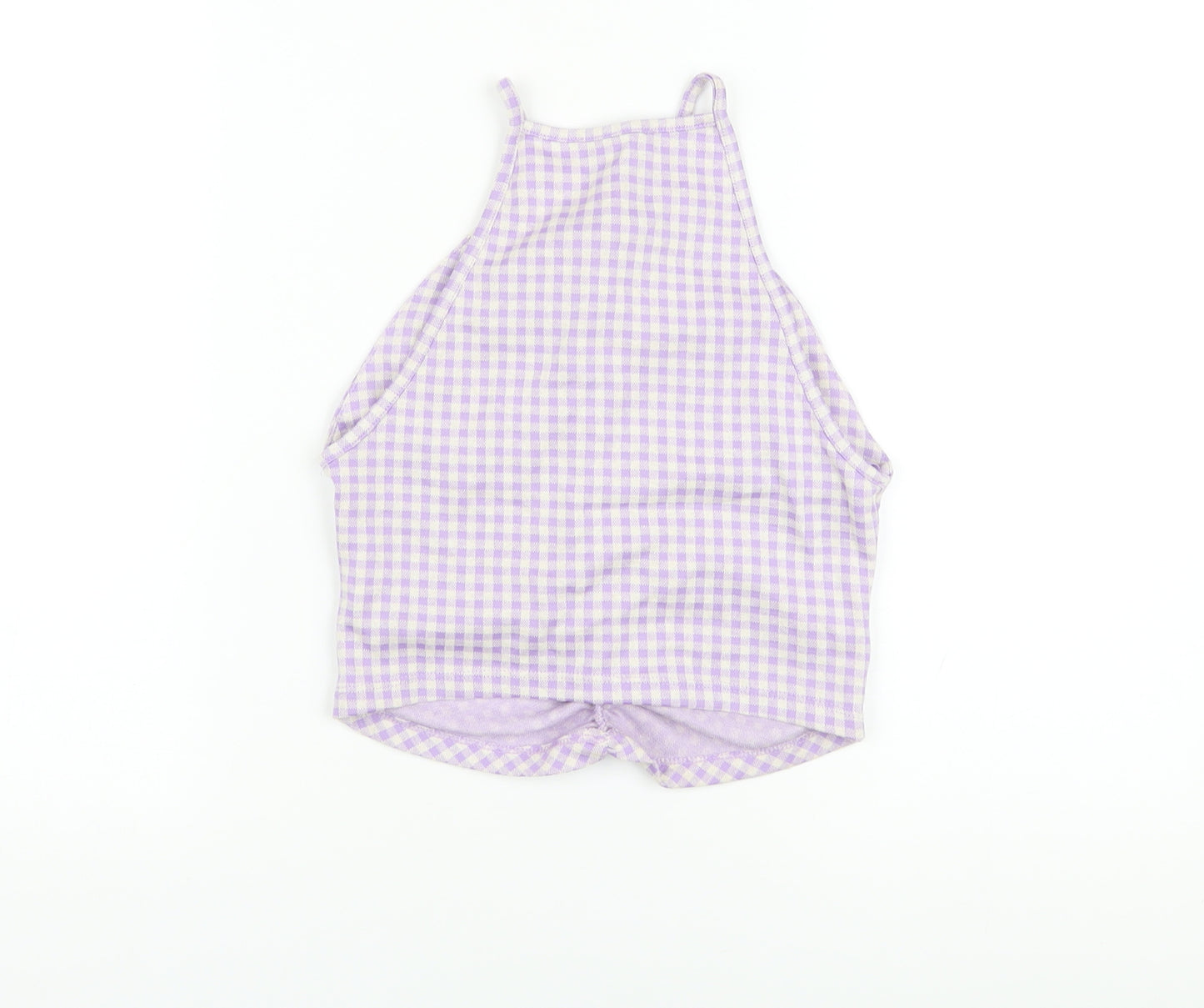 Zara Womens Purple Check Cotton Cropped T-Shirt Size S Square Neck