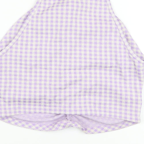 Zara Womens Purple Check Cotton Cropped T-Shirt Size S Square Neck