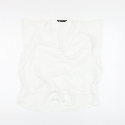 Zara Womens White Polyacrylate Fibre Basic Blouse Size L V-Neck