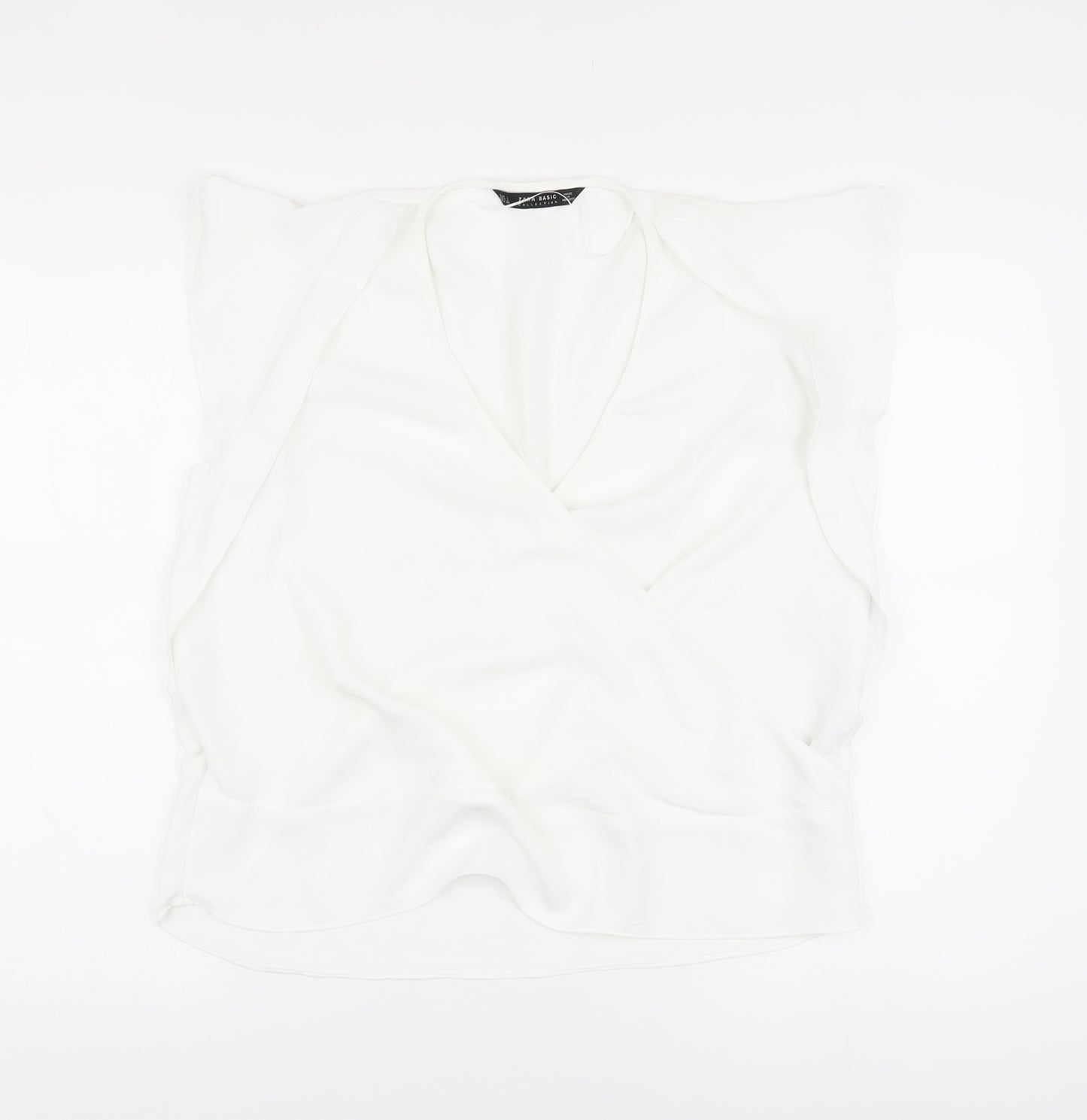 Zara Womens White Polyacrylate Fibre Basic Blouse Size L V-Neck