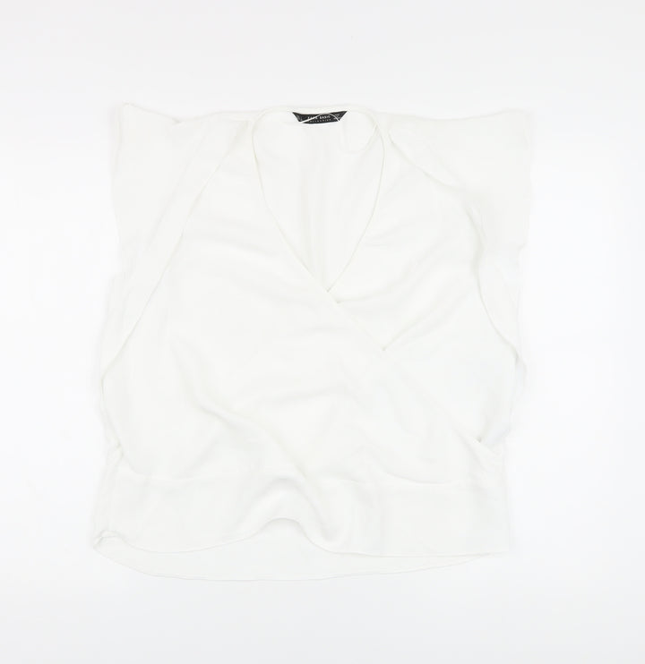Zara Womens White Polyacrylate Fibre Basic Blouse Size L V-Neck