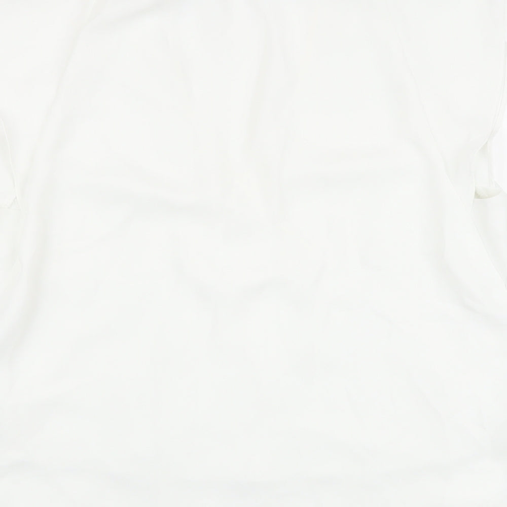 Zara Womens White Polyacrylate Fibre Basic Blouse Size L V-Neck