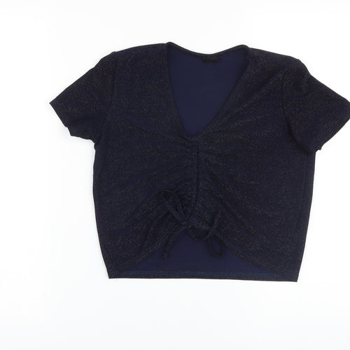 Urban Outfitters Womens Blue Polyester Cropped T-Shirt Size M V-Neck