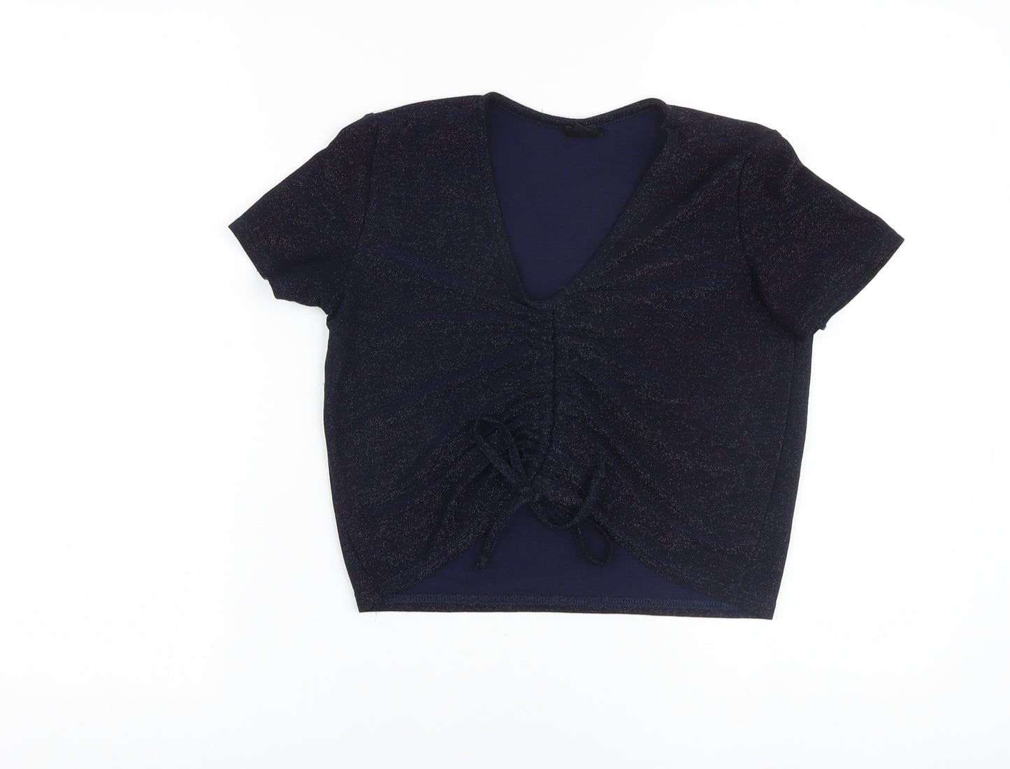 Urban Outfitters Womens Blue Polyester Cropped T-Shirt Size M V-Neck