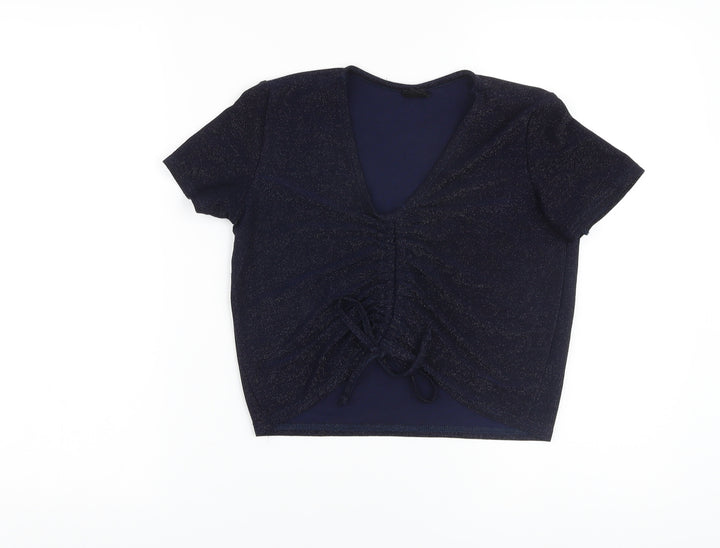 Urban Outfitters Womens Blue Polyester Cropped T-Shirt Size M V-Neck