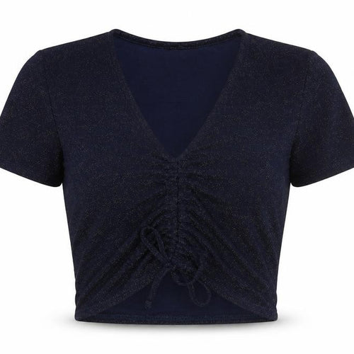 Urban Outfitters Womens Blue Polyester Cropped T-Shirt Size M V-Neck