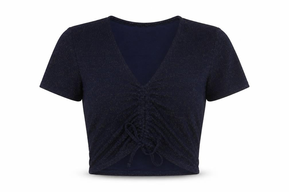 Urban Outfitters Womens Blue Polyester Cropped T-Shirt Size M V-Neck