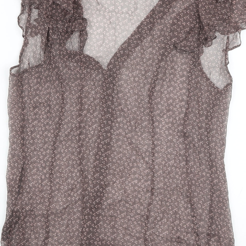 Jasper Conran Womens Brown Geometric Silk Basic Blouse Size 16 V-Neck