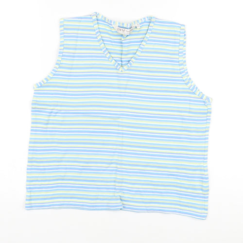 EWM Womens Multicoloured Striped Cotton Basic Tank Size 14 V-Neck