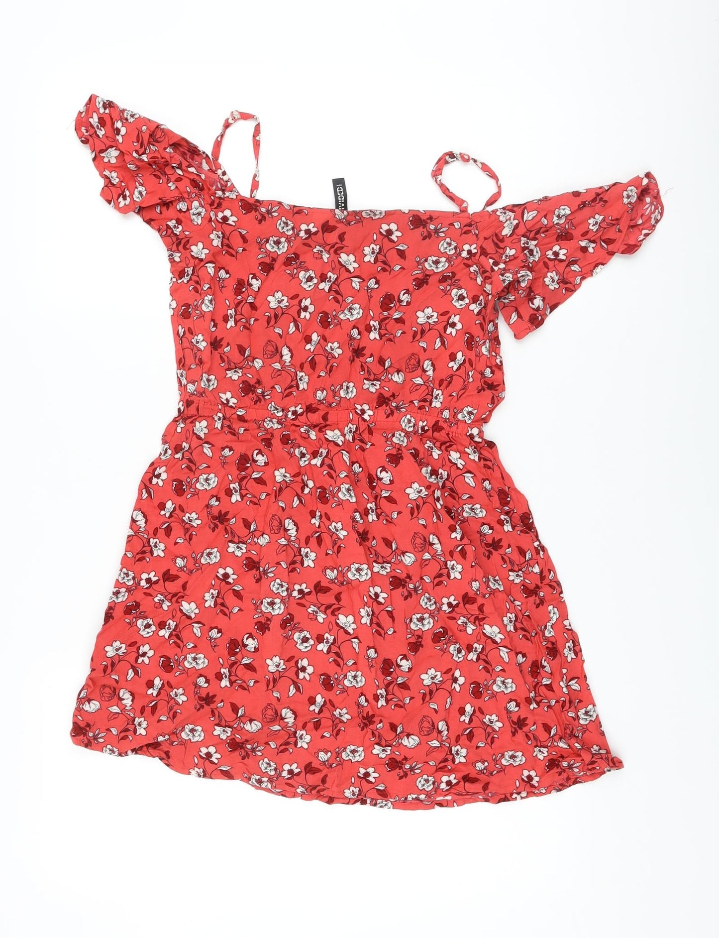 H&M Womens Red Floral Polyester Mini Size S Square Neck Pullover