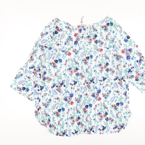 Monsoon Womens Multicoloured Floral Viscose Basic Blouse Size 16 Boat Neck