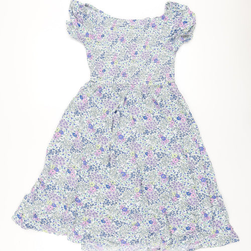 Marks and Spencer Girls Multicoloured Floral Vinyl A-Line Size 10-11 Years Square Neck Pullover