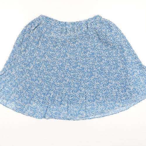 Mango Womens Blue Floral Polyester Pleated Skirt Size S