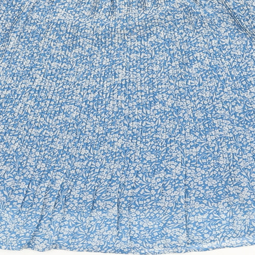 Mango Womens Blue Floral Polyester Pleated Skirt Size S