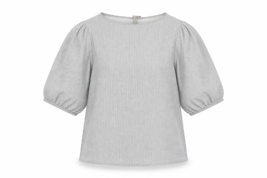 Front view of H&M women’s black geometric polyester basic blouse, size M, boat neck