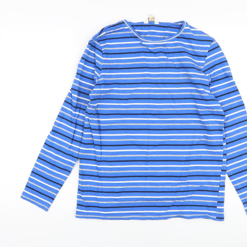 Cotton Traders Womens Blue Striped Cotton Basic T-Shirt Size 14 Crew Neck