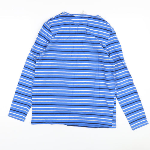 Cotton Traders Womens Blue Striped Cotton Basic T-Shirt Size 14 Crew Neck