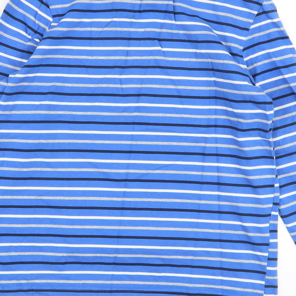 Cotton Traders Womens Blue Striped Cotton Basic T-Shirt Size 14 Crew Neck