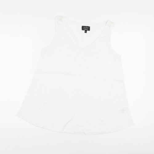 NEXT Womens White Polyester Basic T-Shirt Size 10 V-Neck
