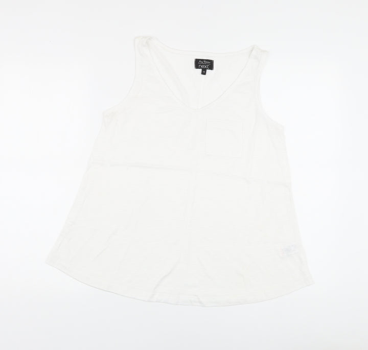 NEXT Womens White Polyester Basic T-Shirt Size 10 V-Neck