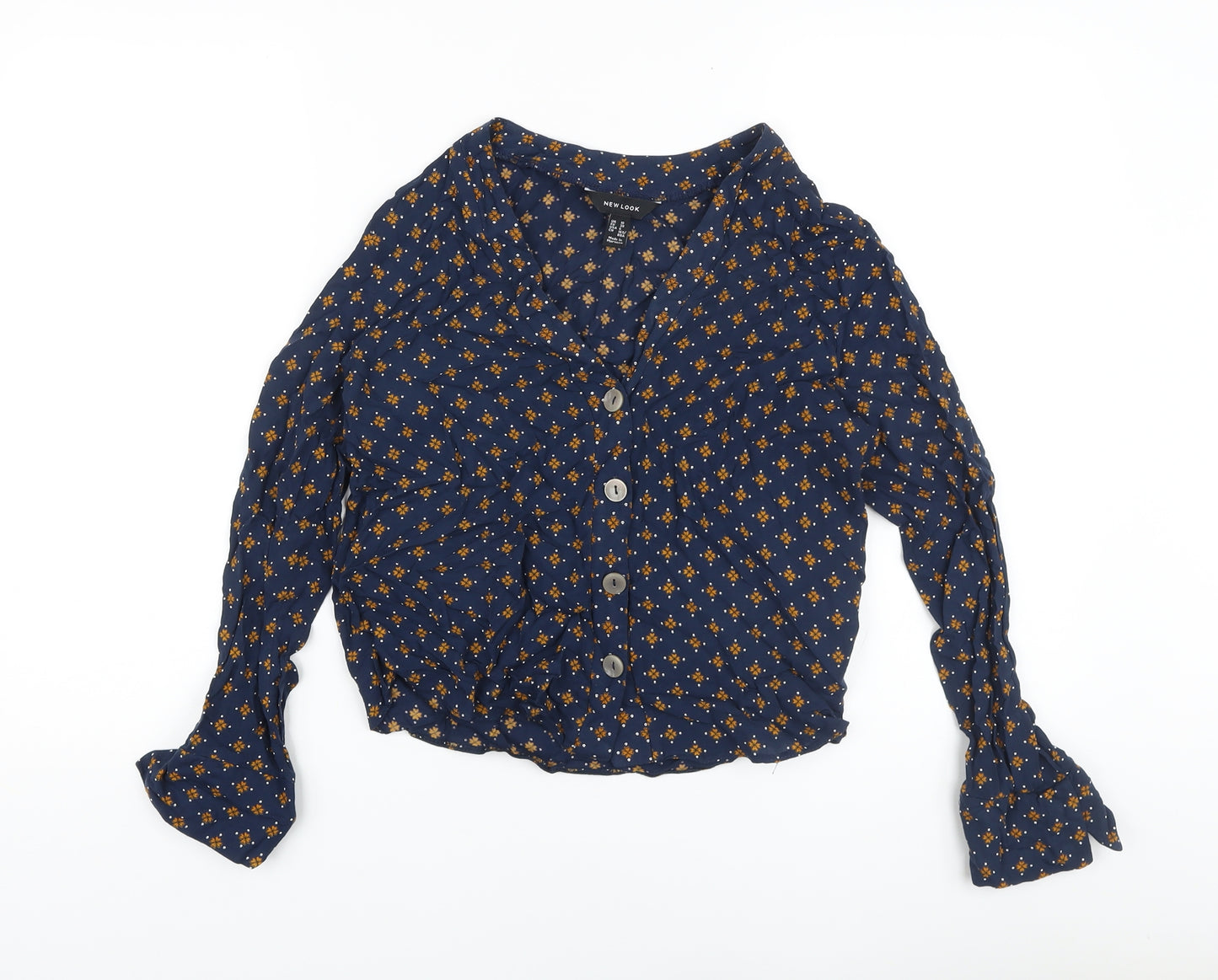 New Look Womens Blue Floral Viscose Basic Blouse Size 10 Boat Neck