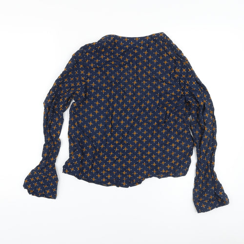 New Look Womens Blue Floral Viscose Basic Blouse Size 10 Boat Neck