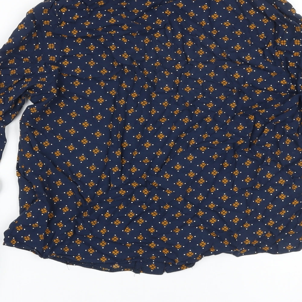 New Look Womens Blue Floral Viscose Basic Blouse Size 10 Boat Neck