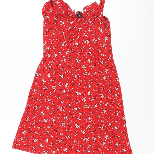 PRETTYLITTLETHING Womens Red Floral Viscose Mini Size 6 Sweetheart Pullover