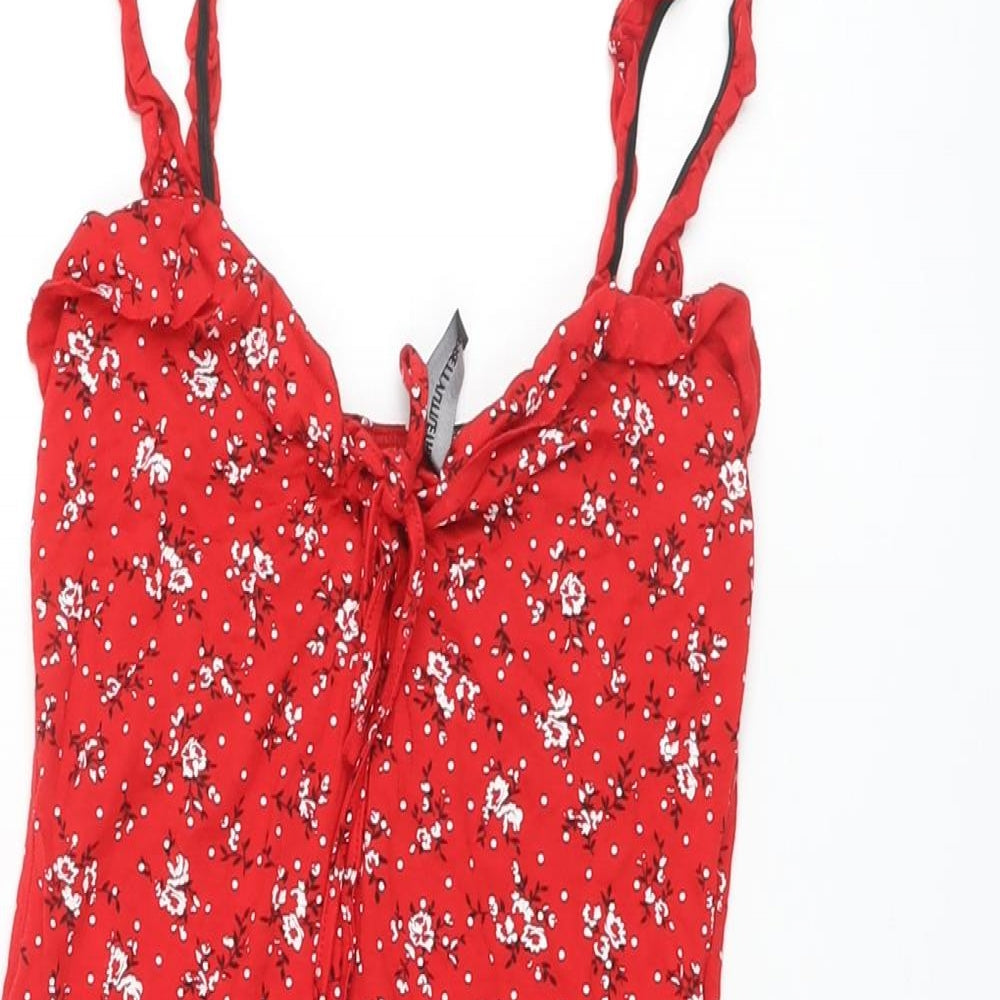 PRETTYLITTLETHING Womens Red Floral Viscose Mini Size 6 Sweetheart Pullover