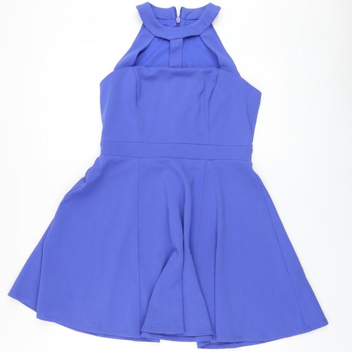 New Look Womens Blue Polyester A-Line Size 12 Round Neck Zip