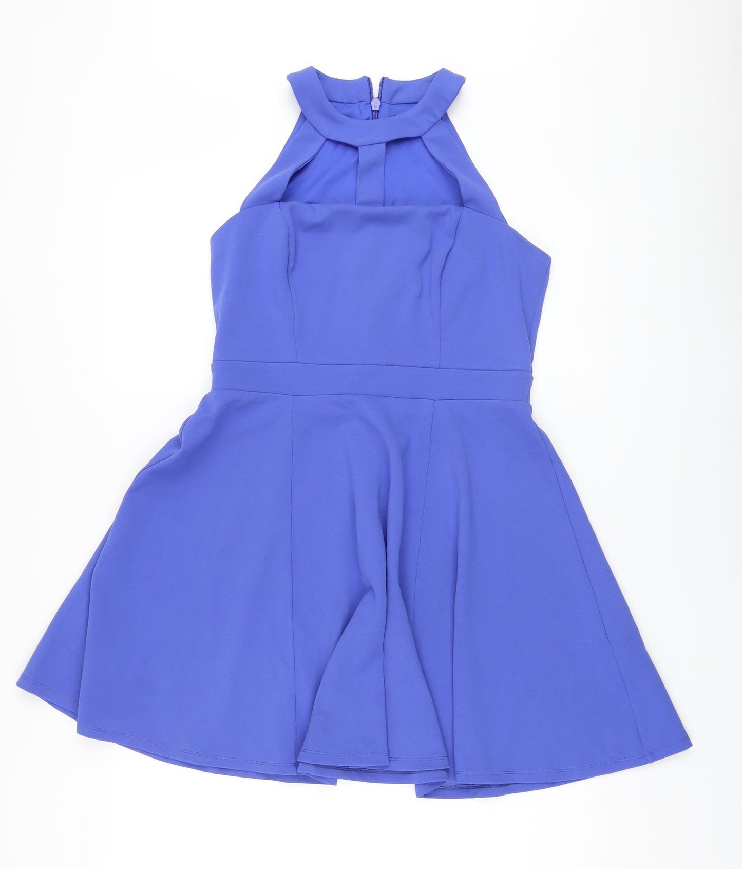 New Look Womens Blue Polyester A-Line Size 12 Round Neck Zip