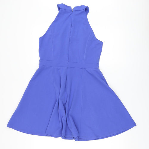 New Look Womens Blue Polyester A-Line Size 12 Round Neck Zip