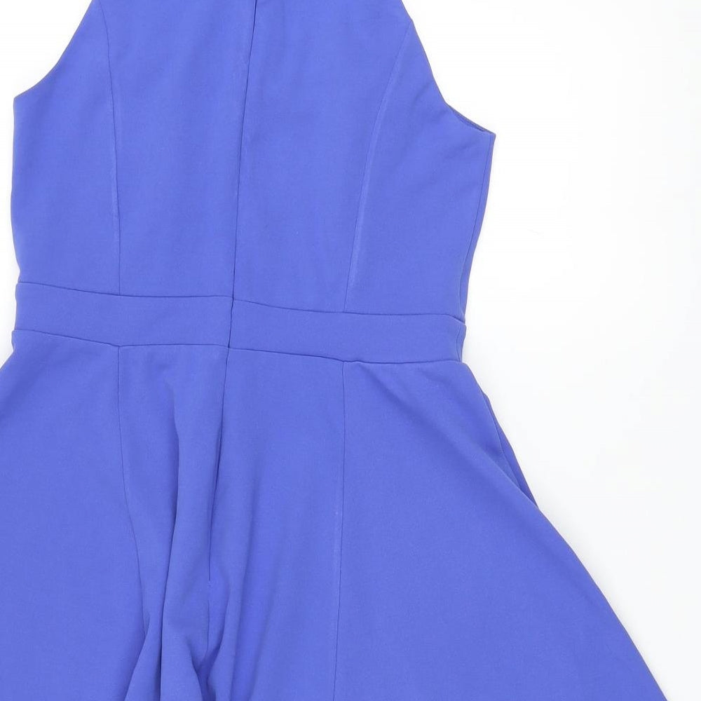 New Look Womens Blue Polyester A-Line Size 12 Round Neck Zip