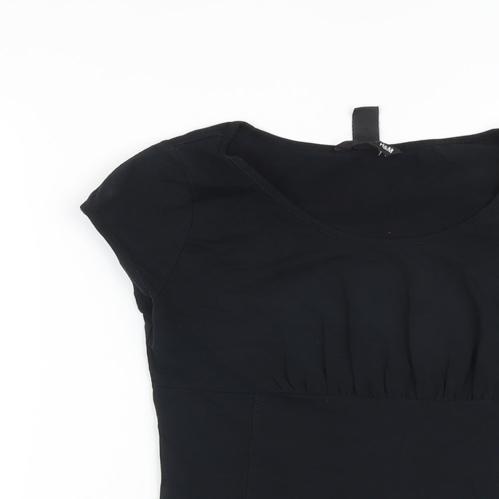 H&M Womens Black Cotton Basic T-Shirt Size S Round Neck