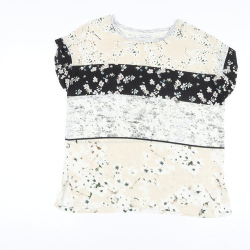 Zara Womens Multicoloured Floral Polyester Basic T-Shirt Size S Round Neck