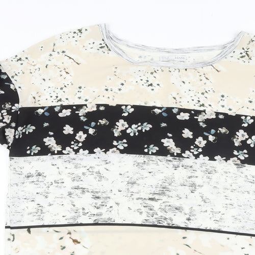 Zara Womens Multicoloured Floral Polyester Basic T-Shirt Size S Round Neck