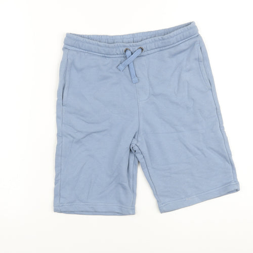 Marks and Spencer Boys Blue Cotton Sweat Shorts Size 10-11 Years Regular Drawstring